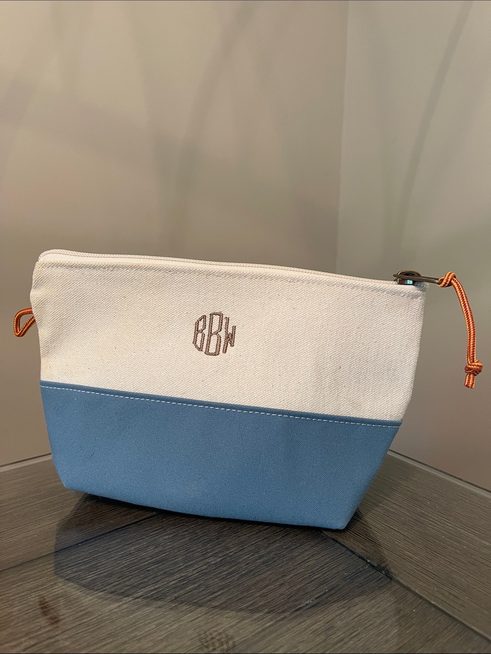 L. L. Bean Boat and Tote Zip Pouch, Blue & Canvas Monogrammed